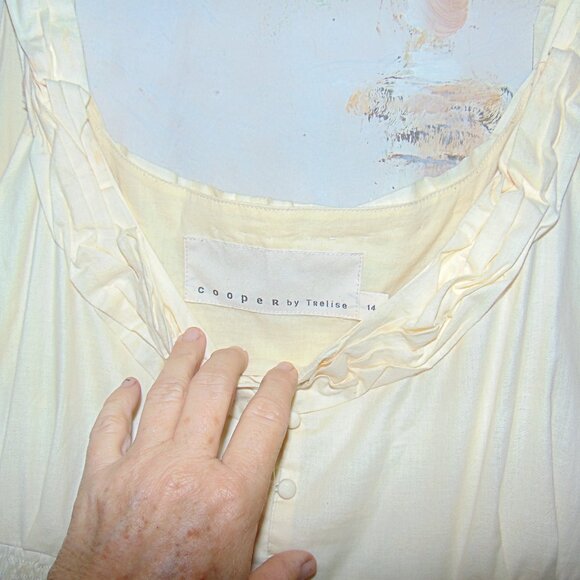 Cooper By Trelise Dress Women's Pale Yellow Embroidered Boho Cottagecore Cotton - Picture 7 of 7